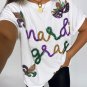 White Mardi Gras Tinsel Sequin Graphic T Shirt