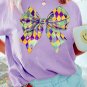 Wisteria Mardi Gras Bowknot Pattern Crew Neck T Shirt