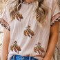 Jet Stream Sequin Rodeo Patch Twisted Rib Colorblock Leopard Trim T Shirt