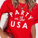 Red PARTY in the USA Printed Independence Day T Shirt