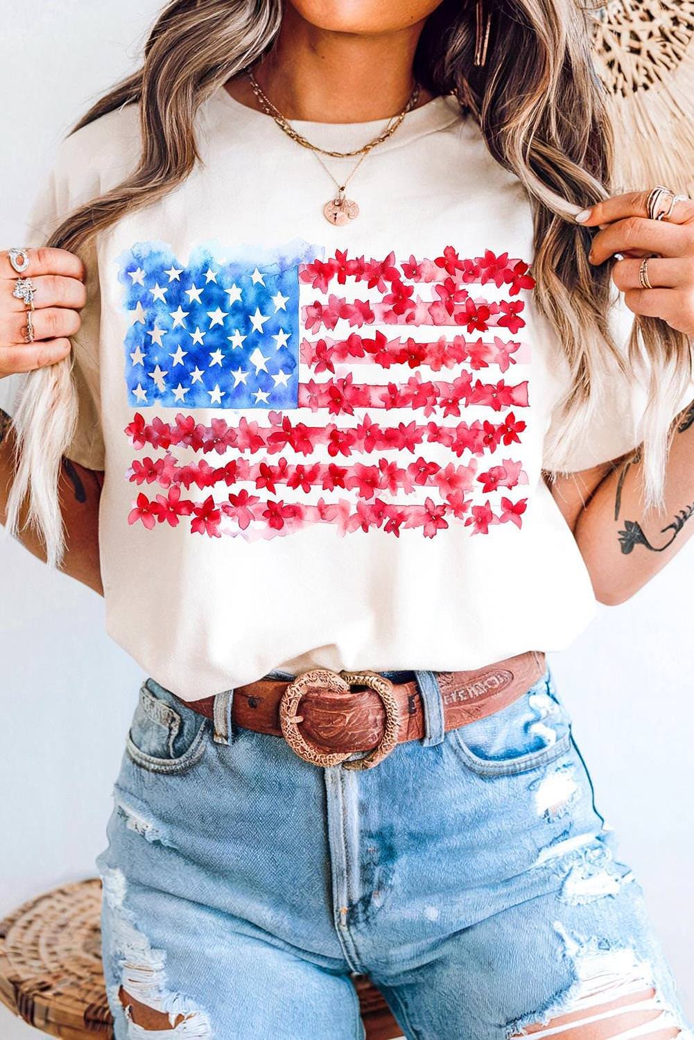 White Flag Graphic Crew Neck Tee