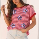 Pink Stripe Sequined Star Independence Knitted Summer T Shirt