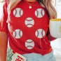Red Glittering Rugby Pattern Crew Neck Game Day T Shirt
