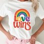 White Love Wins Pride Rainbow Graphic Casual T Shirt