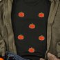 Black Chenille Pumpkin Patched Casual Cotton Blend T Shirt