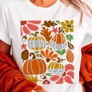 White Pumpkin Flower Print Fall Graphic Cotton Blend Tee