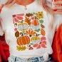 White Pumpkin Flower Print Fall Graphic Cotton Blend Tee