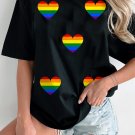 Black Heart Print Crew Neck Chic T Shirt