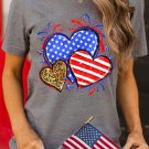 Gray American Heart July 4th Celebration Graphic T Shirt