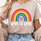 Khaki Love is Love Rainbow Heart Printed Cotton Blend T Shirt