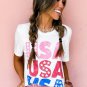 White USA Starry Letter Graphic Cotton Blend T Shirt