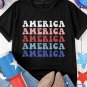 Black Colorful AMERICA Print Crewneck Patriotic T Shirt
