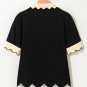 Black Contrast Scalloped Collar Cuffs Rodeo Patched Graphic Short Sleeve Top