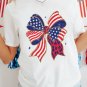 White Stars and Stripes Bow Print 4th of July T Shirt
