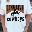 White LONG LIVE Cowboys Western Graphic Loose Tee