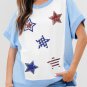 Sky Blue Patriotic Star Patched Colorblock T Shirt