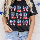 Black Stars and Stripes Bowknot Cowgirl Boots Graphic Patriotic Tee