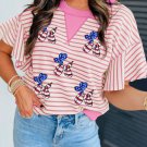 Sachet Pink Striped Sequin USA Flag Inspire Balloon Dog Patched Top