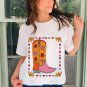 White Floral Cowgirl Boots Printed Casual T Shirt