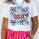 White USA Bowknot Graphic Tee