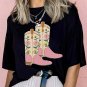 Black Floral Cowgirl Boots Cotton Blend T Shirt