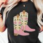 Black Floral Cowgirl Boots Cotton Blend T Shirt