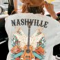 White NASHVILLE MUSIC CITY Guitar Wings Graphic Tee