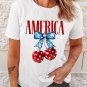 White AMERICA Bow Cherry Print Crewneck T Shirt