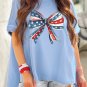 Myosotis July 4th Stars and Striped Bow Print Oversize Tee
