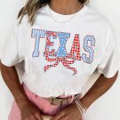 White Independence Day TEXAS Bow Printed T Shirt