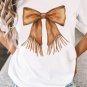White Tassel Bowknot Print Round Neck Western Fashion T Shirt