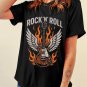 Black Guitar Wings Slogan Print Crew Neck T Shirt
