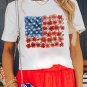 White Star Floral American Flag Printed T Shirt