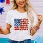 White Star Floral American Flag Printed T Shirt