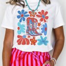 White Floral Cowgirl Boots Print Independence Day T Shirt