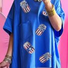 Blue Sequined American Flag Pop Can Pattern Oversized Tee