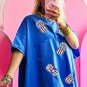 Blue Sequined American Flag Pop Can Pattern Oversized Tee