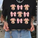 Black Cow with Bow Graphic Crewneck Western Tee