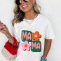 White MAMA Flower Graphic Crewneck Tee