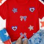 Red American Flag Inspired Sequined Pattern Crewneck Tee