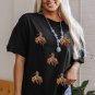 Black Western Horse Patched Crew Neck Graphic T Shirt