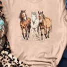 Khaki Gallant Horses Printed Casual T Shirt