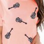 Pink Leopard Guitar Sequin Patch Crew Neck Tee