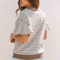 Parchment Sequin Rodeo Patch Pattern Striped Ruffled Sleeve Summer Top