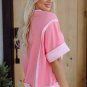 Peach Blossom Independence Day Sequin Star Graphic Contrast Patchwork Tee
