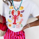 White Crawfish Food Ingredient Graphic Crewneck Tee