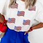 White Sequin American Flag Patched Casual T Shirt