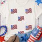 White Sequin American Flag Patched Casual T Shirt