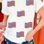 White Sequin American Flag Patched Casual T Shirt