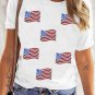 White Sequin American Flag Patched Casual T Shirt